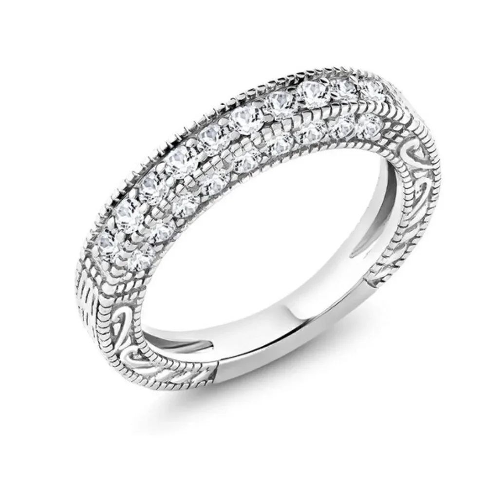.925 Sterling Silver and White Sapphire Band Ring